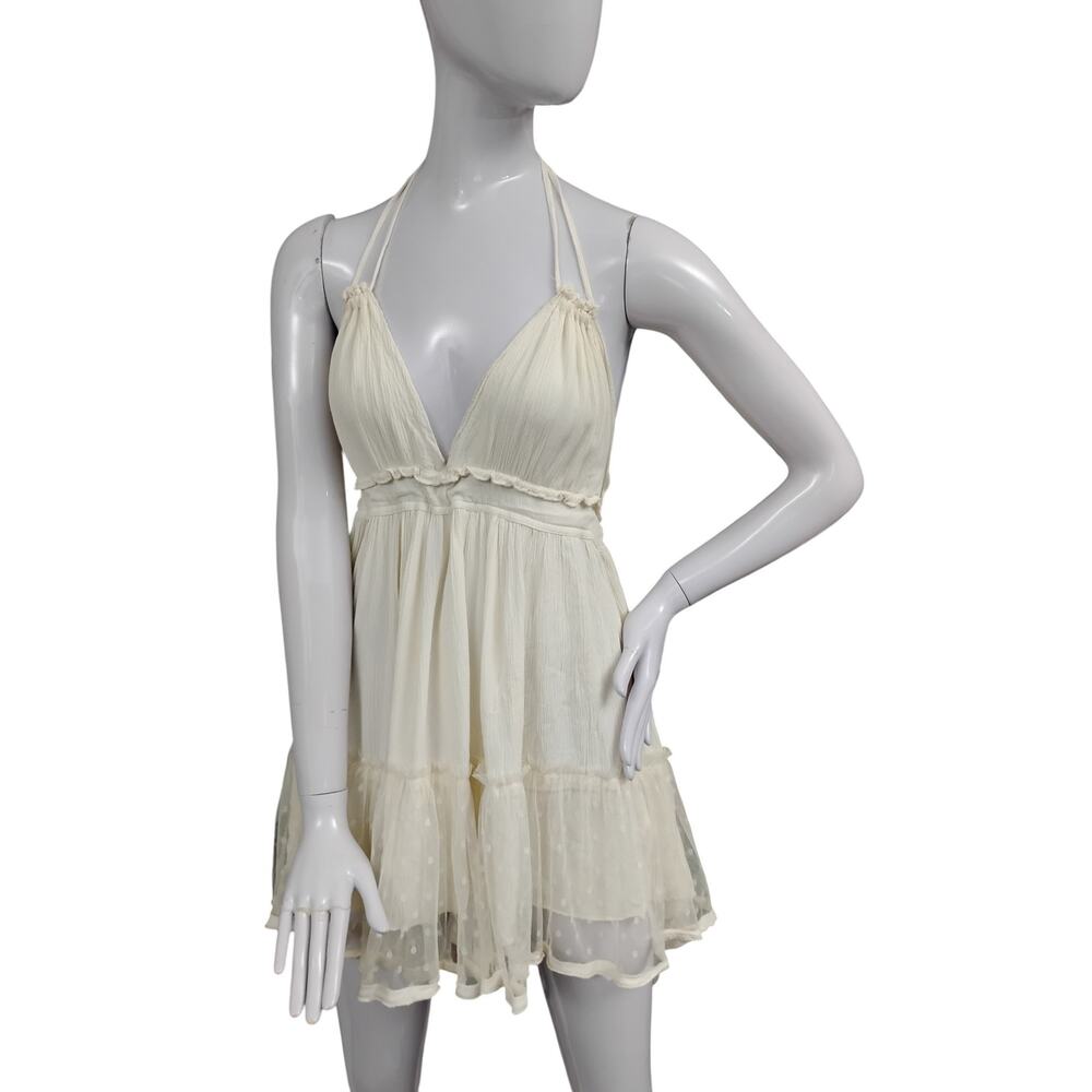 Shein Bohemian Romantic Mini Dress Size Small Cream Halter Open Back